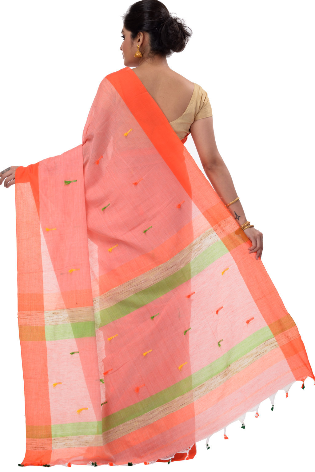 Pink Pure Cotton Clacial Desigined Hand Loom Saree (122)